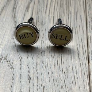 Cream and Silver Circular Cuff Links with Finance Theme
